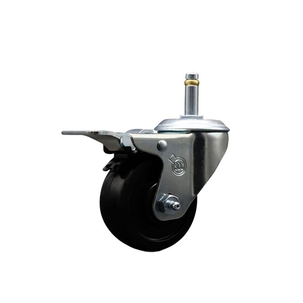 3'' Soft Rubber Wheel Swivel 7/16'' Stem Caster with Total Lock Brake